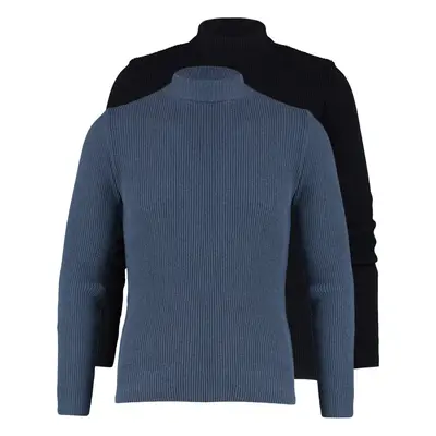 Trendyol Black-Indigo Fitted Narrow Half Turtleneck Rubber Knit Pack Knitwear Sweater