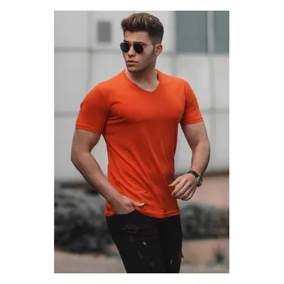 Madmext Basic V-Neck Orange T-Shirt