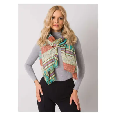 Dark beige and green scarf with colorful patterns