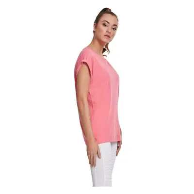 Women's pink grapefruit T-shirt with extended shoulder