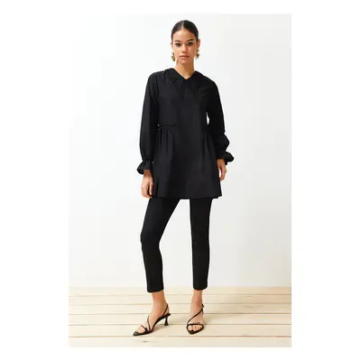 Trendyol Black Collar Detailed Cotton Woven Tunic