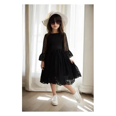 N8712 Dewberry Princess Model Girls Dress with Hat & Lace-BLACK