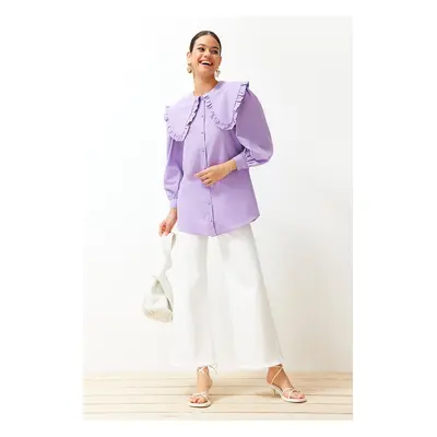 Trendyol Lilac Baby Collar Cotton Woven Shirt