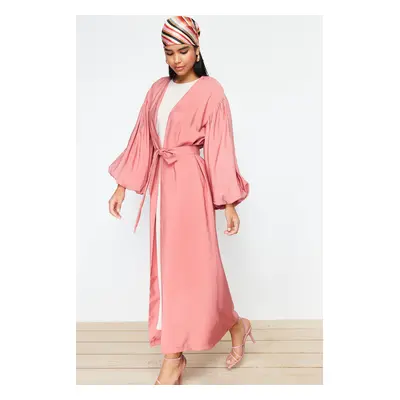 Trendyol Pale Pink Belted Long Woven Cap & Abaya & Abaya