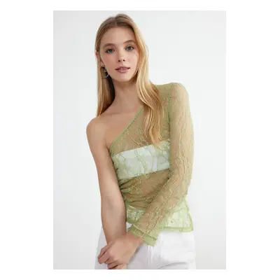 Trendyol Green Lace One Sleeve Fitted/Slippery Knitted Blouse