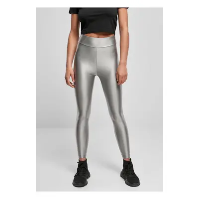 Women's Shiny Metallic High-Waisted Leggings - Dark Silver