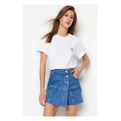 Trendyol Dark Blue Denim Shorts Skirt with Cargo Pocket