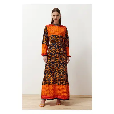 Trendyol Orange Paisley Patterned Viscose Dress