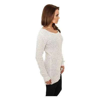 Women's Sweater with Long Wide Neckline UC - White