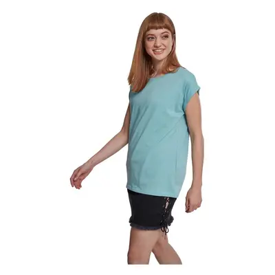 Women's blue T-shirt with extended shoulder