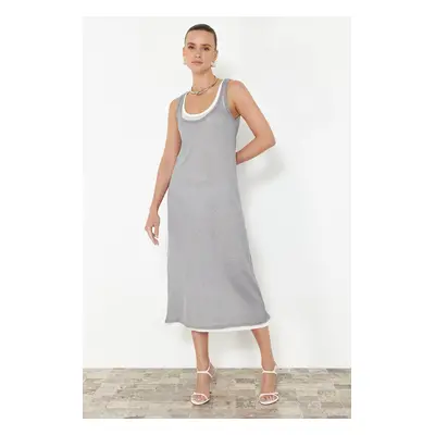 Trendyol Gray Plain Shift Double Layer Single Plate Maxi Dress