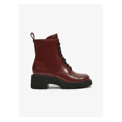 Burgundy Women's Leather Camper Ankle Boots