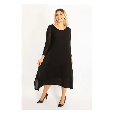 Şans Women's Plus Size Black Lined Crepe Dress