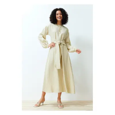 Trendyol Beige Front Tie Woven Unlined Dress