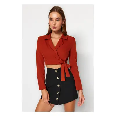 Trendyol Tile Crop Tie Woven Blazer Jacket