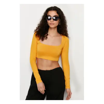 Trendyol Orange Square Neck Long Sleeve Crop Fitted Flexible