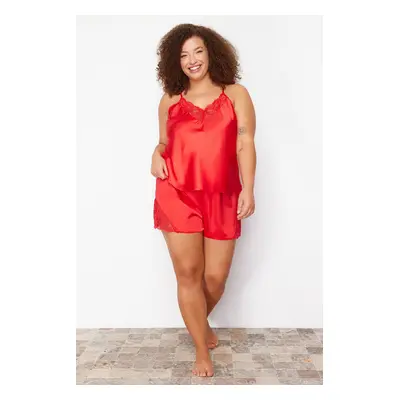 Trendyol Curve Red Lace Detailed Satin Woven Pajamas Set