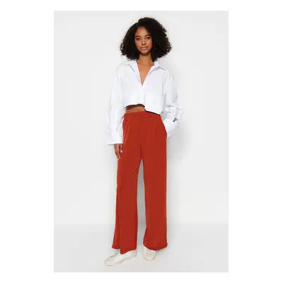 Trendyol Cinnamon Wide Leg/Casual Fit High Waist Stretchy Knitted Pants