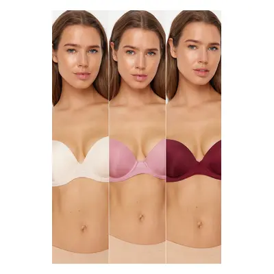 Trendyol Ten-Multicolored 3-Pack Polyamide String Strap Push Up T-Shirt Bra Knitted Bra