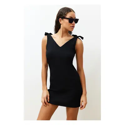 Trendyol Black Mini Woven Tie Beach Dress