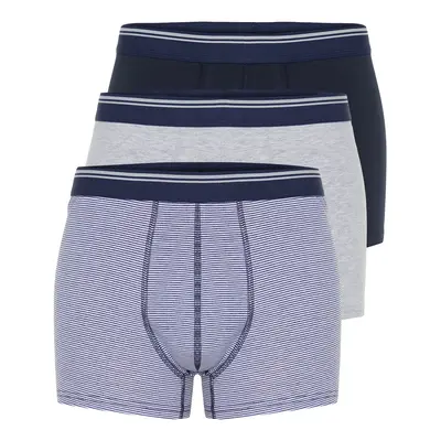 Trendyol 3-Piece Navy Blue Striped-Plain Mix Cotton Boxer