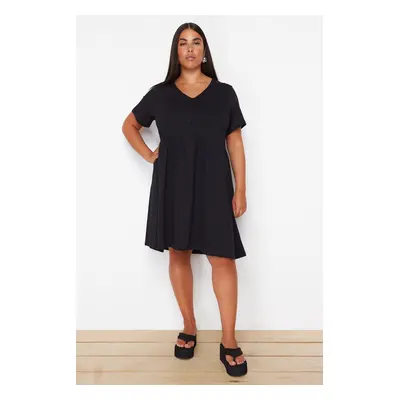 Trendyol Curve Black More Sustainable Gathered Detail Mini 100% Cotton Knit Dress