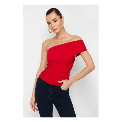 Trendyol Red One Shoulder Detailed Detailed Stretchy Knitted Blouse