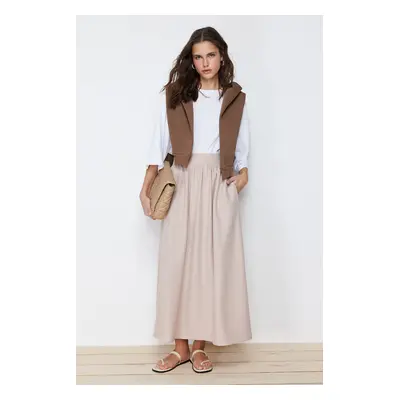 Trendyol Beige Plain Flared Woven Skirt