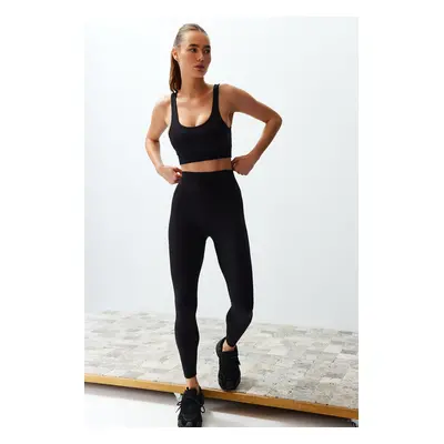 Trendyol Black Brushed Recovery Matte and Soft Fabric Full Length Knitted Sports Tights