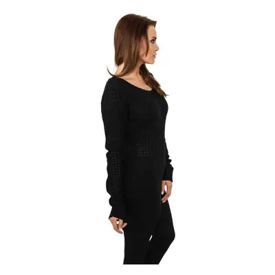 Women's sweater with a long wide neckline in black