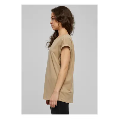 Women's soft taupe t-shirt with extended shoulder