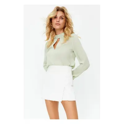 Trendyol Pistachio Green High Collar Woven Blouse