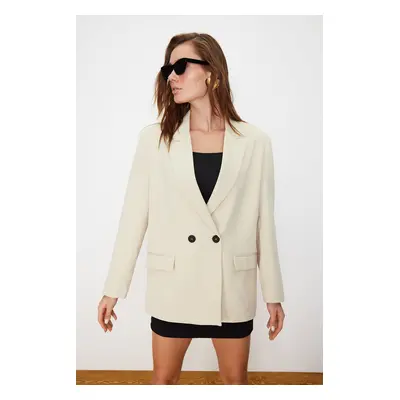 Trendyol Stone Oversize Straight Cut Basic Double Breasted Woven Blazer Jacket