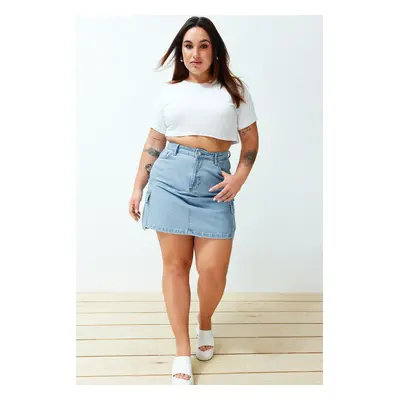 Trendyol Curve Blue Cargo Pocket Mini Denim Skirt