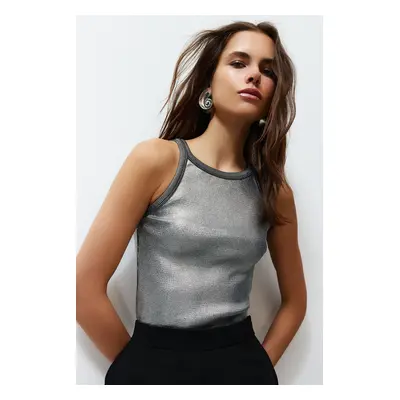 Trendyol Silver Leaf Printed Basic Knitwear Blouse