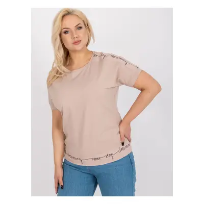 Beige cotton blouse of larger size with inscriptions