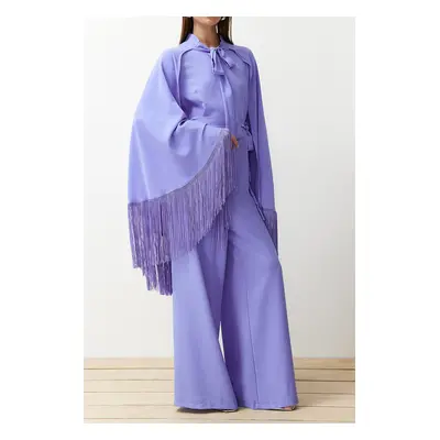 Trendyol Lilac Evening Dress Jumpsuit Tasseled Cape Suit