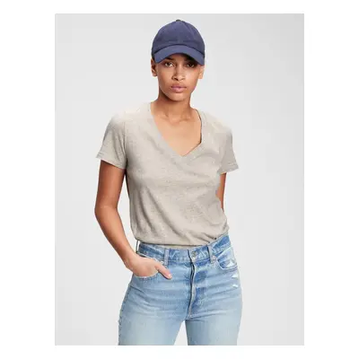 GAP Women's Grey T-Shirt 100% Organic Cotton Vintage V-neck T-Shirt