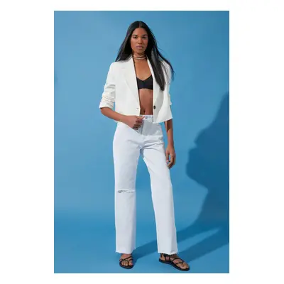 Trendyol White Ripped High Waist Wide Leg Jeans