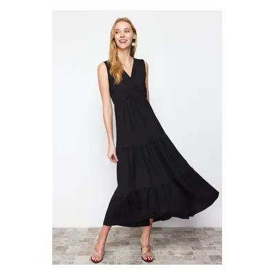 Trendyol Black V-Neck Sleeveless A-Line Maxi Knitted Dress