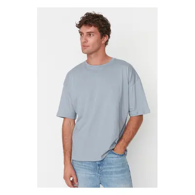 Trendyol Szürke Alap 100% Cotton Crew Neck Oversize/Wide Fit rövid ujjú póló