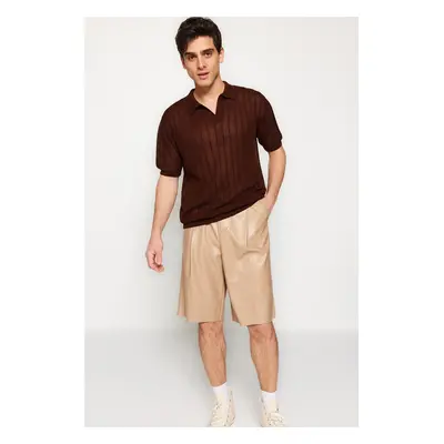 Trendyol Limited Edition Brown Regular Fit Cotton Short Sleeve Polo Neck Knit Tshirt