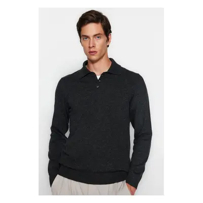 Trendyol Anthracite Slim Fit Polo Neck Buttoned Smart Knitwear Sweater