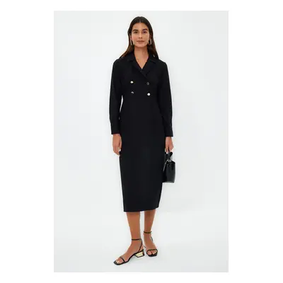 Trendyol Black Double Breasted Collar Button Detailed Woven Dress