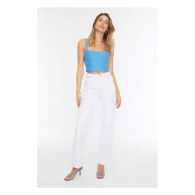 Trendyol White High Waist 90-es évek széles szárú farmer varrással Részletek