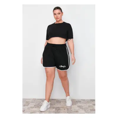 Trendyol Curve Black Printed Piping Detailed Knitted Shorts & Bermuda