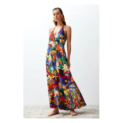 Trendyol Floral Patterned Maxi Woven Backless Beach Dress