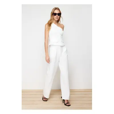 Trendyol Ecru Wide Leg High Waist Woven Trousers