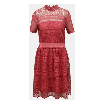 Pink lace dress with a stand-up collar VILA Nelly