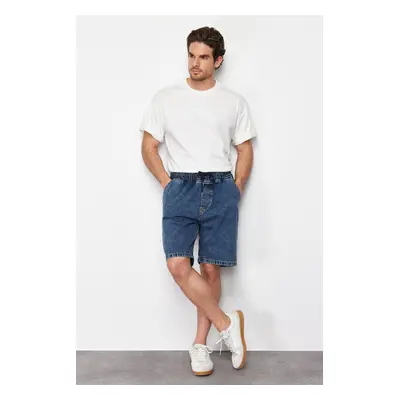 Trendyol Medium Blue Regular Elastic Waist Denim Shorts